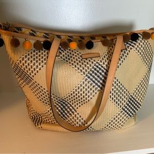 Vera Bradley Straw Beach Tote Pom Pom